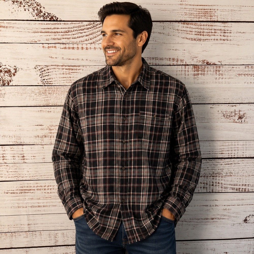 Blue Mountain Flannel Shirt Mens 2XL Black Red Plaid Cotton Long Sleeve Rugged